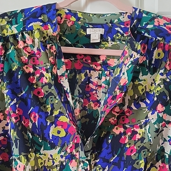 J.Crew Floral Abstract Print Tunic Blouse Green & Blue Long Sleeve Women Size M - Picture 5 of 7